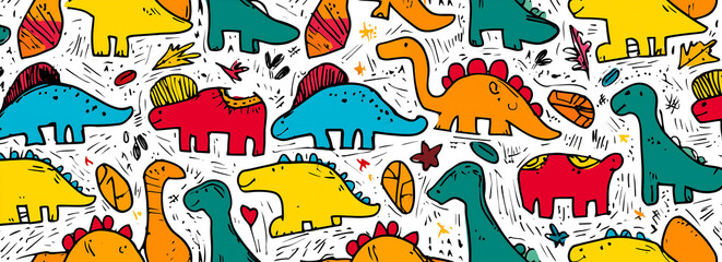Obraz premium pattern of dinosaurs in a kid's doodle style
