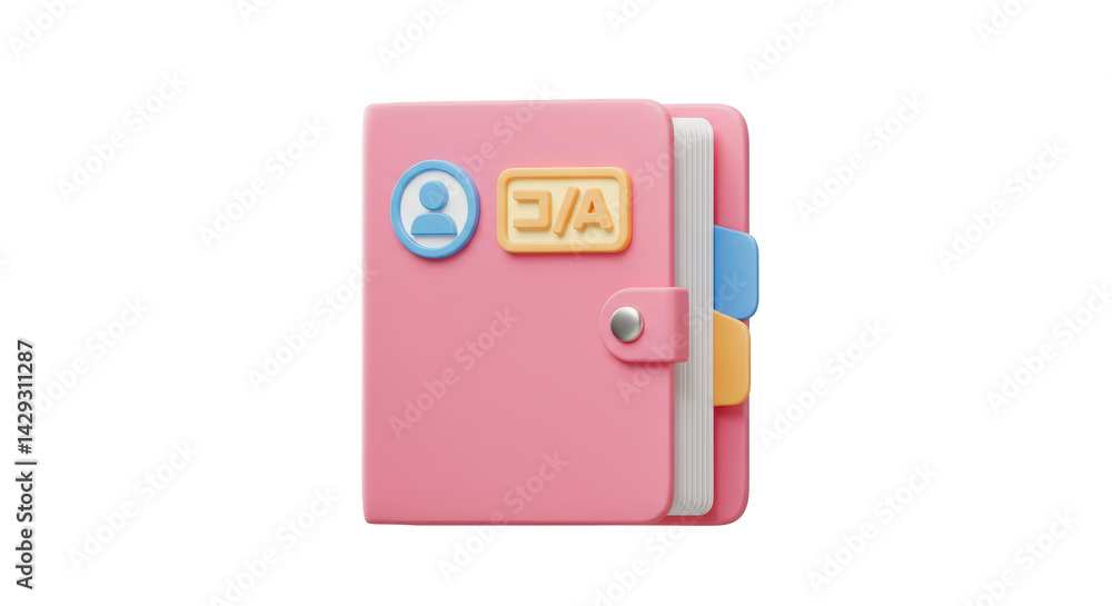 Poster isolated pink organizer with index tabs and icon