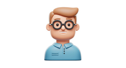Isolated Cartoon Man with Glasses and Blue Shirt for Avatar