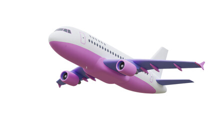 Isolated Pink and White Airplane Flying in Sky