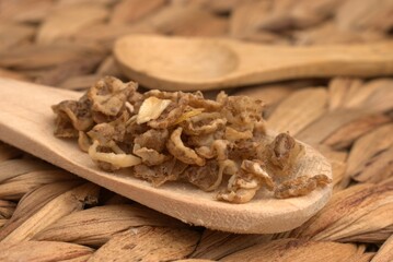 Peanuts, granola, and roasted nuts on neutral background – healthy snack and protein source