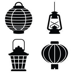  lanterns set bundle silhouette vector