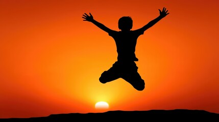 Joyful leap of youth on a hilltop at sunset exuding freedom and vitality