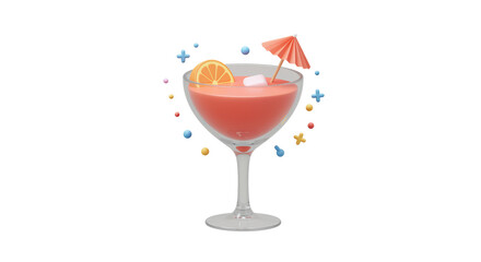 Isolated Tropical Cocktail in Glass with Orange Slice and Umbrella