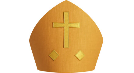 Isolated Golden Catholic Mitre with Cross Emblem