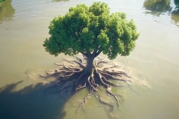 Resilient tree roots in flooded landscape
