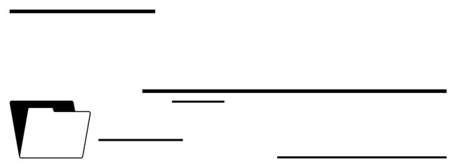 Black folder icon beside parallel horizontal lines signifying minimalism, organization, and systematic categorization. Ideal for documents, productivity, management, workflow, filing, data