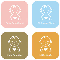 Sleeping baby icons collection in black and blue colors on white background