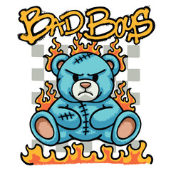 Teddy Bear with Flames Urban Streetwear Art