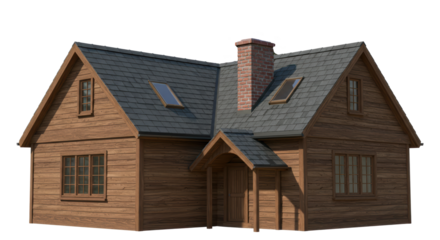 Isolated Rustic Wooden House with Slate Roof