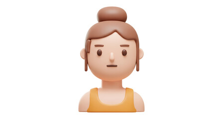 Isolated 3D Cartoon Woman with Bun Hairstyle