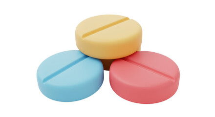 Isolated Stack of Three Colorful Pills