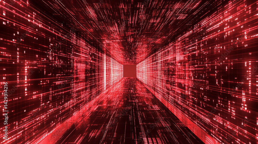 Poster futuristic digital binary code matrix symbolizes the complexity of data networks and the flood of in