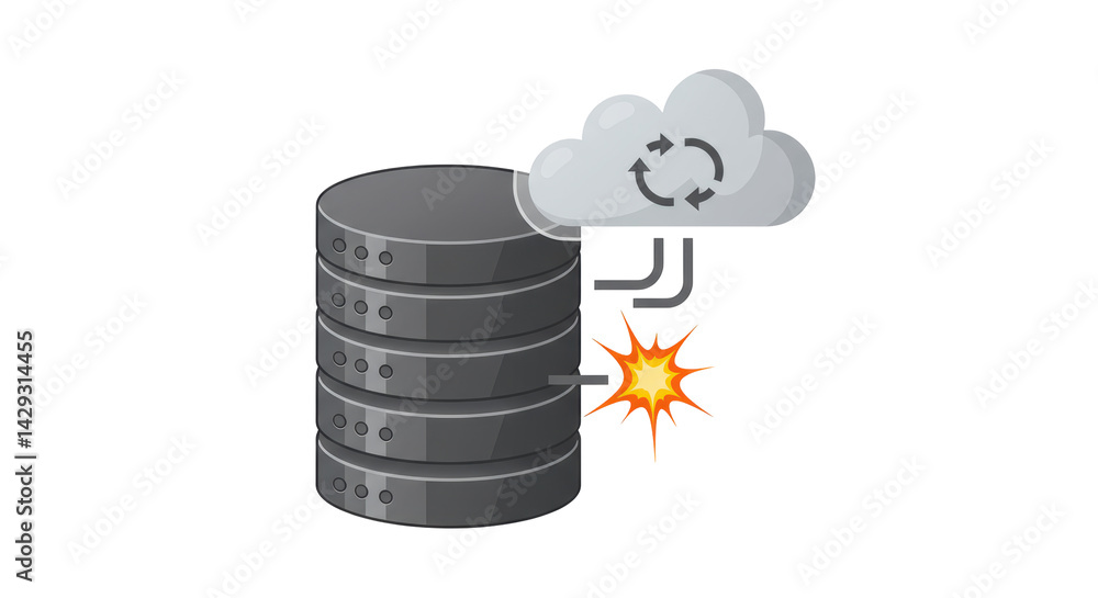 Poster isolated server with data cloud and lightning strike