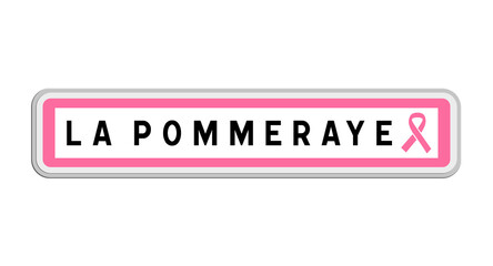 Panneau de sortie de La Pommeraye, Maine-et-Loire, Pays de la Loire avec Ruban Octobre Rose