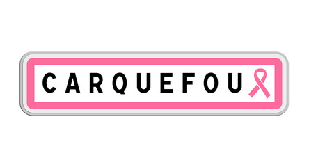 Panneau de sortie de Carquefou, Loire-Atlantique, Pays de la Loire avec Ruban Octobre Rose