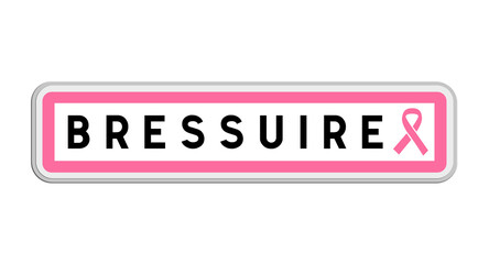 Panneau de sortie de Bressuire, Deux-Sèvres, Nouvelle-Aquitaine avec Ruban Octobre Rose