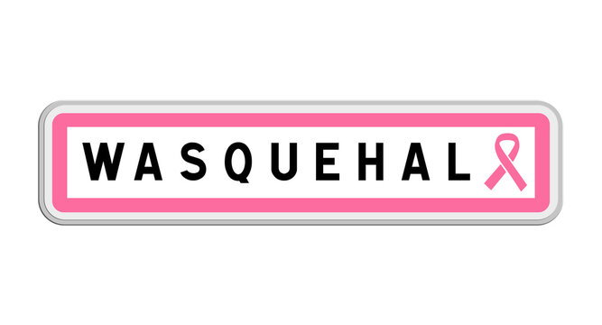 Panneau de sortie de Wasquehal, Nord, Hauts-de-France avec Ruban Octobre Rose
