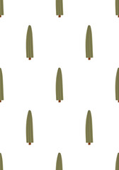 Seamless pattern with tall conifer trees in doodle style. Hand drawn minimalist forest design with vertical shapes. Vector illustration on an isolated background.