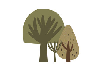 Simple forest tree group in doodle style representing family. Hand drawn illustration with parent and children concept. Vector illustration on an isolated background.
