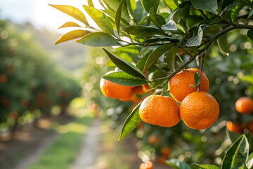 Ripe Tangerines Hanging on a Tree, Ready to Harvest