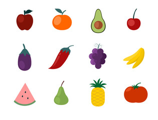 Various icon of fruits on white background