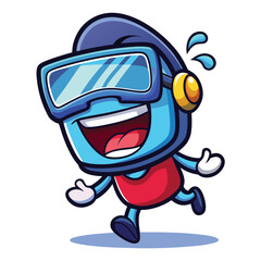 Obraz premium Joyful cartoon character in goggles and running