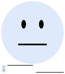 Neutral face with simple expression, small money bag icon and horizontal lines evoke themes thumbs up financial decisions, stability, savings, budgeting, economy, emotion, and neutrality. Flat simple