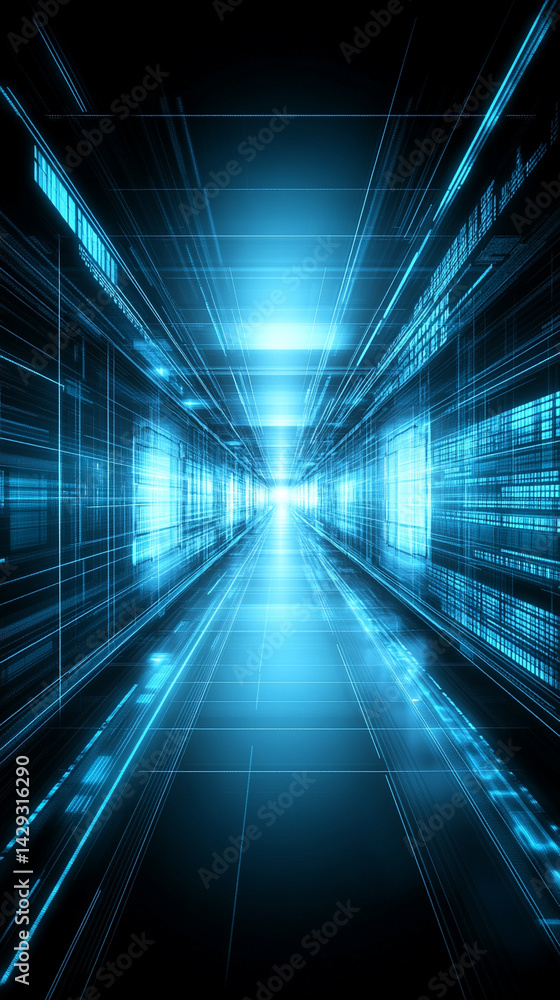 Poster futuristic digital binary code matrix symbolizes the complexity of data networks and the flood of in