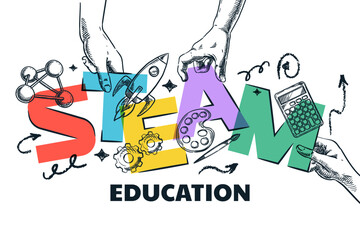 STEAM school education concept. Vector illustration of science, technology, engineering, art, mathematic learning