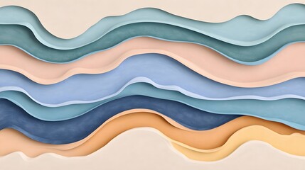 Fototapeta premium Abstract Layered Waves, Pastel Color Palette Design