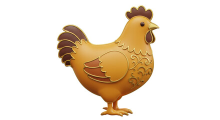 Isolated Ornate Golden Rooster with Decorative Details