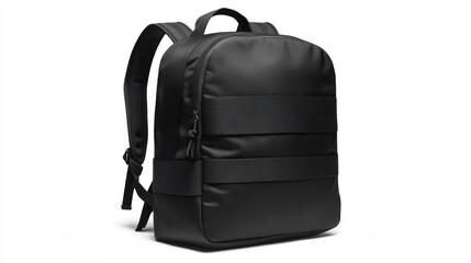 Naklejka premium Black backpack with minimalist graphic detailing, padded shoulder straps, and durable zippers, isolate on white background