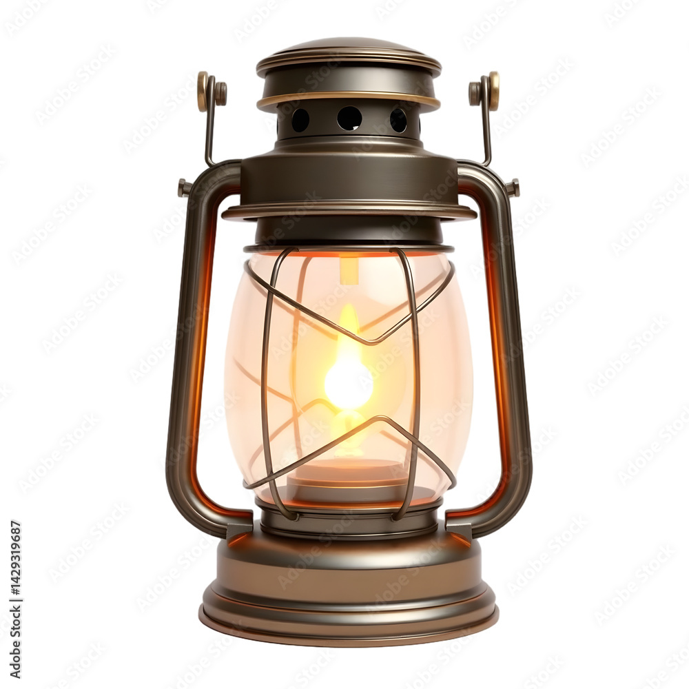 Poster vintage metal lantern glows. soft light emanates from antique style lamp. a rustic glowing lantern o