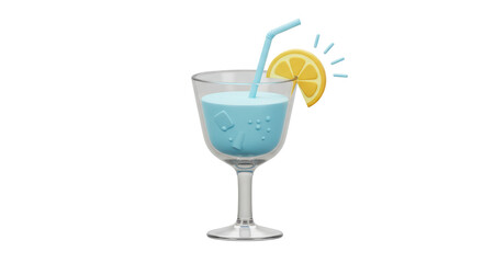 Isolated Cocktail with Lemon Slice and Blue Liquid