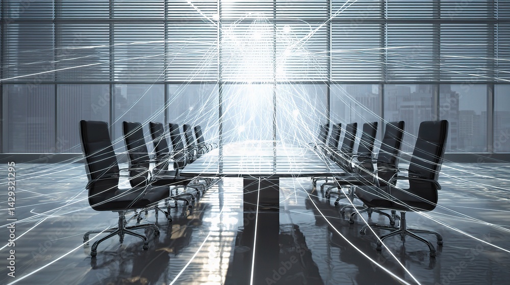 Poster bright boardroom scene with light rays creating visual impact