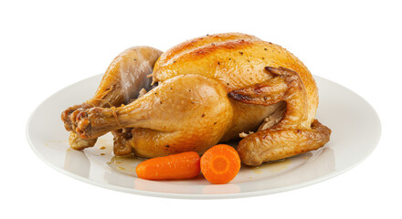 Isolated Roasted Chicken on Plate with Carrots for Dinner