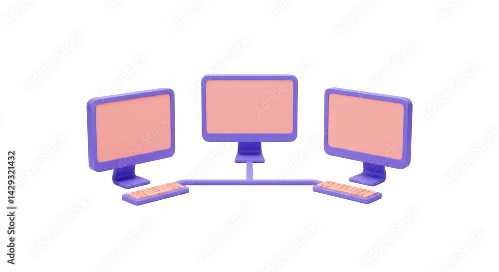 Poster isolated three connected computer monitors