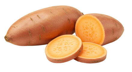 Isolated Sweet Potato Slices and Whole Root for Healthy Cooking