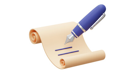 Isolated Quill Pen and Scroll Paper for Elegant Writing