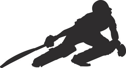  Cricket Batsman Running Between Wickets Silhouette Vector Illustration - Dynamic Action