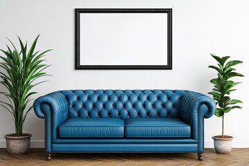 Stylish blue leather sofa in a modern room