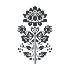 Vector linocut floral poster template. Modern trendy minimal style. Black and white colors. Botanical blockprint. Folk art design for wallpaper, wall decor, print, postcard, cover, template.