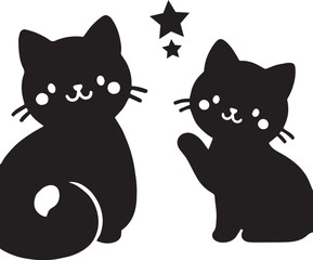 Cute Playful Cat Silhouette Vector Illustration