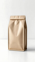 Coffee Bag Packaging Mockup – Plain Kraft Paper Texture, Isolated, Minimalistic Style