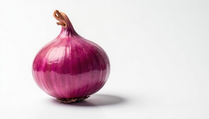 Fototapeta premium Single red onion, vibrant color, clean white background, recipe, cooking