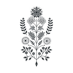 Vector linocut floral poster template. Modern trendy minimal style. Black and white colors. Botanical blockprint. Folk art design for wallpaper, wall decor, print, postcard, cover, template.