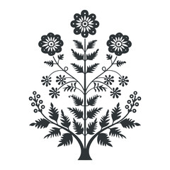 Vector linocut floral poster template. Modern trendy minimal style. Black and white colors. Botanical blockprint. Folk art design for wallpaper, wall decor, print, postcard, cover, template.