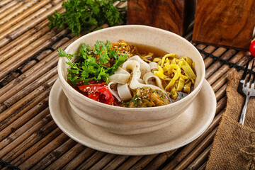 Korean kuksi soup with noodles