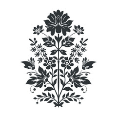 Vector linocut floral poster template. Modern trendy minimal style. Black and white colors. Botanical blockprint. Folk art design for wallpaper, wall decor, print, postcard, cover, template.